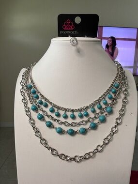 paparazzi Silver-Tone Layered Necklace with Turquoise Beads
